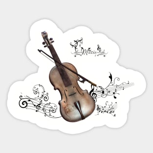 Music, violin with violin bow Sticker